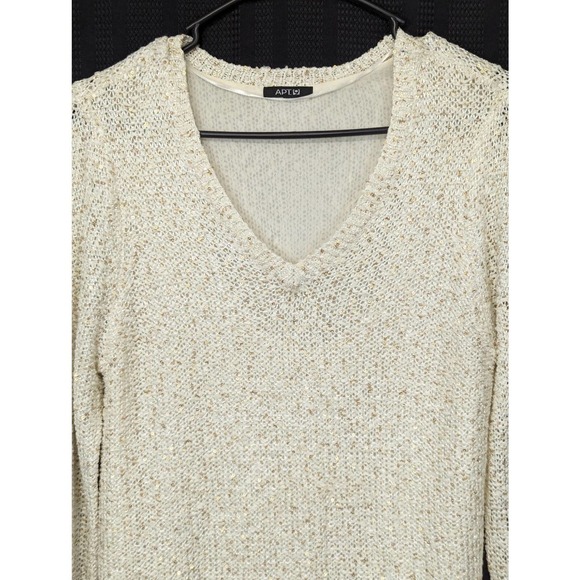 APT. 9! CREAM W/GOLD MINI SEQUINS DROP TAIL "BLOUSE" SWEATER! SZ M - Picture 3 of 8